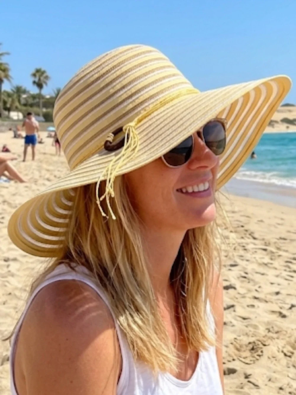 Wide Brim Sun Hat in Yellow and Beige - Lightweight Women's Summer Hat